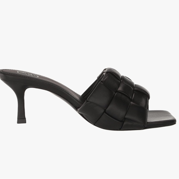 ASH Womens Black Woven Kim Square Toe Flare Slip On Leather Heeled Sandal sz 10 - Picture 2 of 2